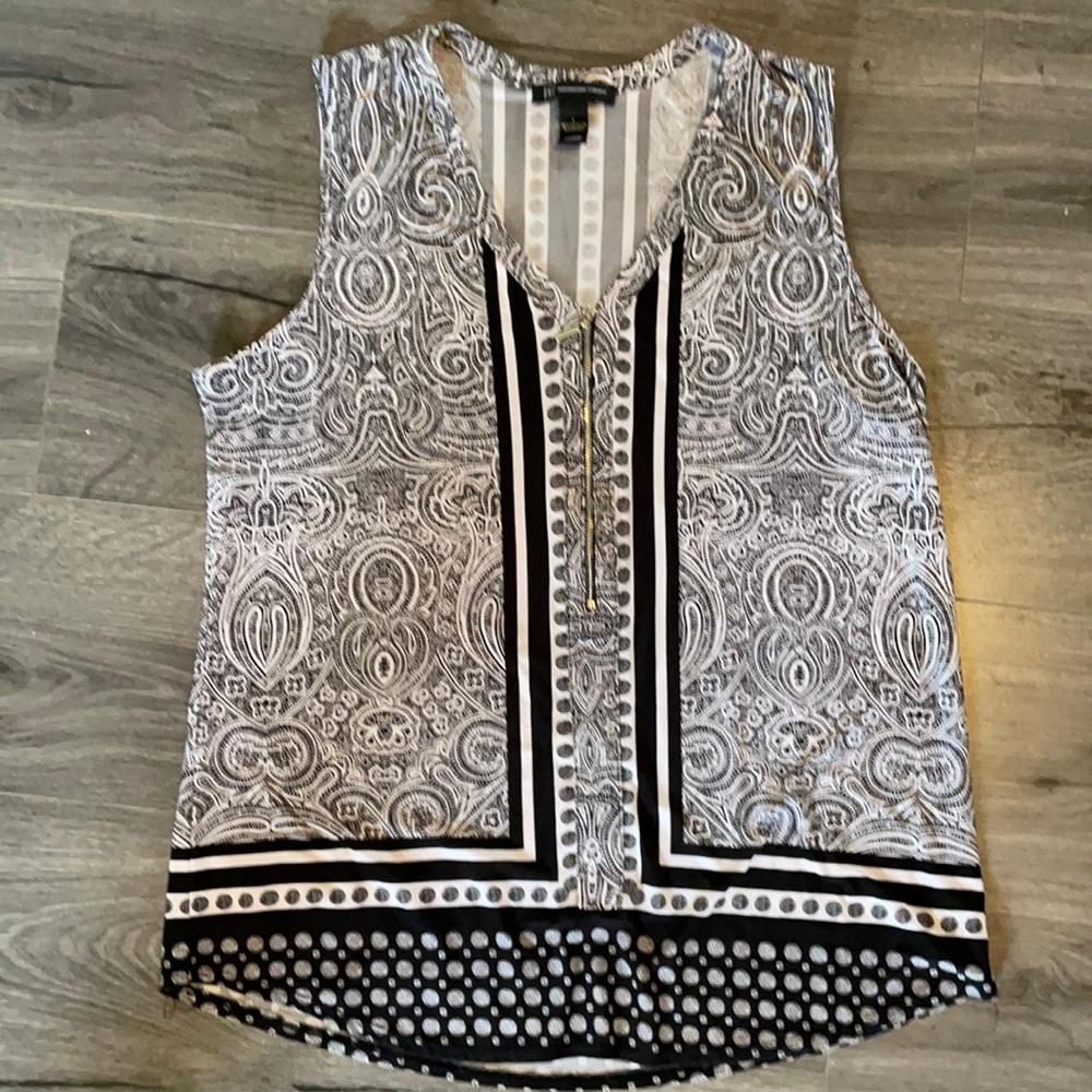 INC International Concepts sleeveless top black and white quarter zipper chic